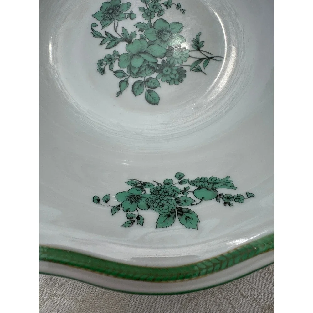 Rosenthal Germany Continental Green Floral Footed Serving Bowl Vintage Porcelain